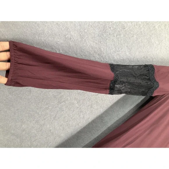 Express Blouse Womens Sz L Maroon Lace Sheer Relaxed Romantic‎ Peasant Boho - Picture 5 of 11